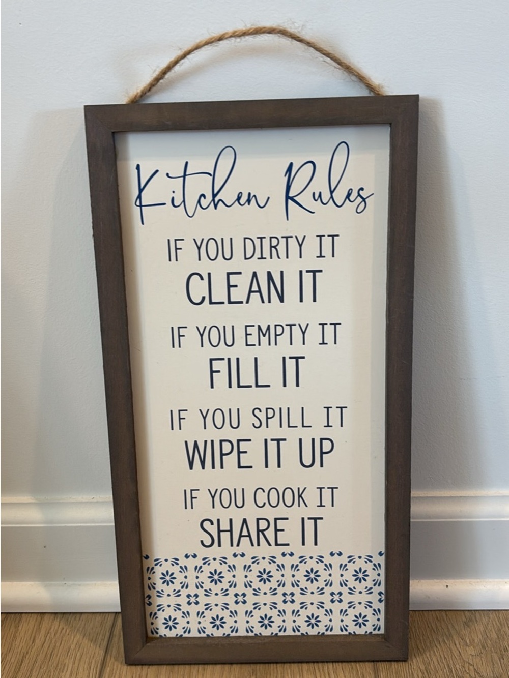 Kitchen Rules Wall Sign - Blue and Brown